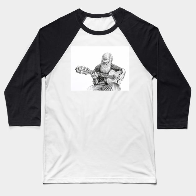 Old man guitar drawing Baseball T-Shirt by benheineart